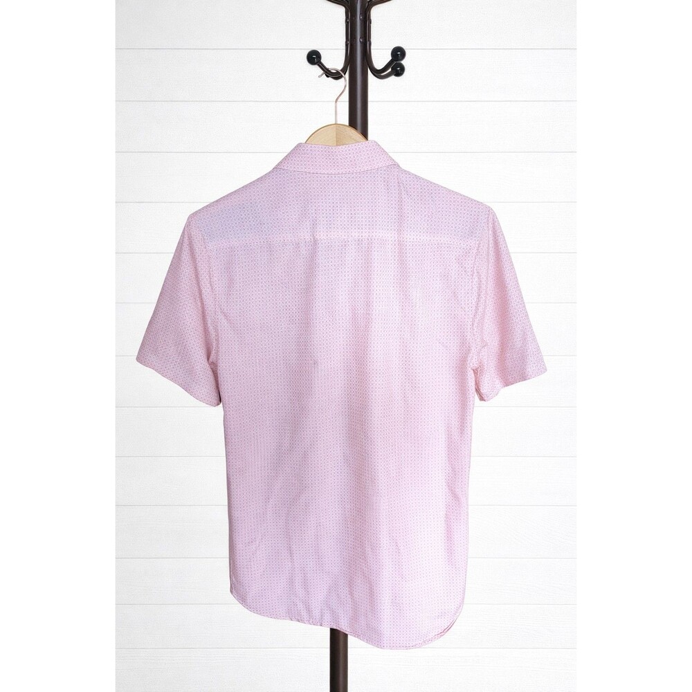 Silver Stone Shirt Mens Button Up Short Sleeve Pink and Navy Blue Size L - Picture 2 of 7
